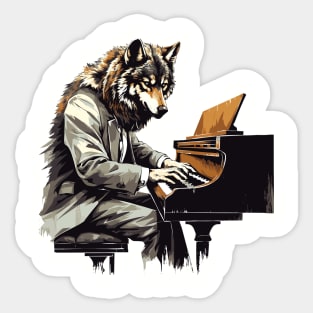 Wolf Playing Piano Sticker